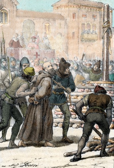 Executie van de Italiaanse religieuze hervormer Arnaldo da Brescia op 18 juni 1155, gravure uit 