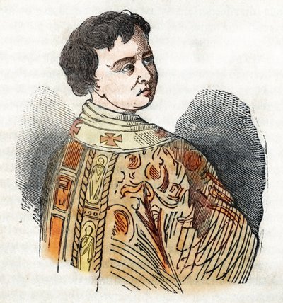 Middeleeuwen: voorstelling van Paus Benedictus IX, tekening uit 