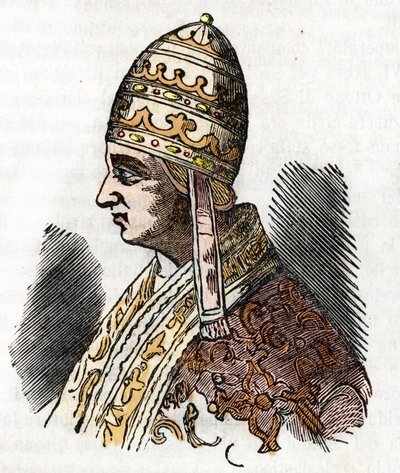 Middeleeuwen: voorstelling van paus Celestinus III (1191-1198) Tekening uit 