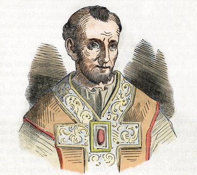 Middeleeuwen: voorstelling van paus Nicolaas I de Grote, tekening uit 