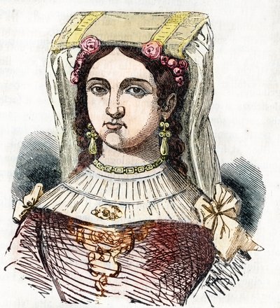 Portret van de Romeinse edelvrouw Marozie Iere, dochter van Theophylacte en Theodora I de Oude, tekening uit 
