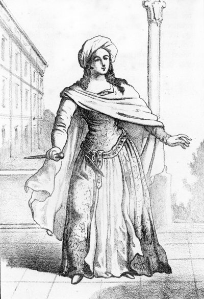 Portret van de jonge Romeinse Beatrice Cenci, beschuldigd van de moord op haar vader Francesco Cenci in 1598, gravure uit 