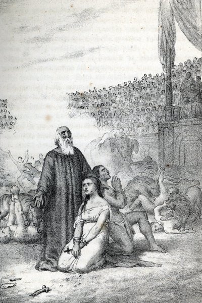 Romeinse oudheid: de christelijke martelaren in het amfitheater, tekening uit 