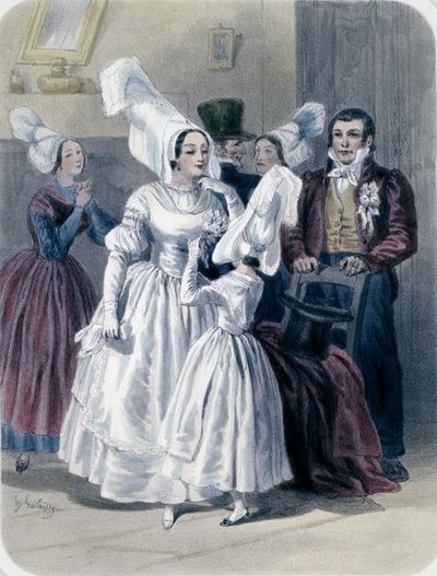 Een bruid en een meisje voor haar eerste communie, uit de regio Nantes en lagere Loire door Francois Hippolyte Lalaisse