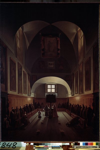 Interieur van het koor van de kapucijnenkerk Santa Maria della Concezione op het Piazza Barberini in Rome door Francois Marius Granet