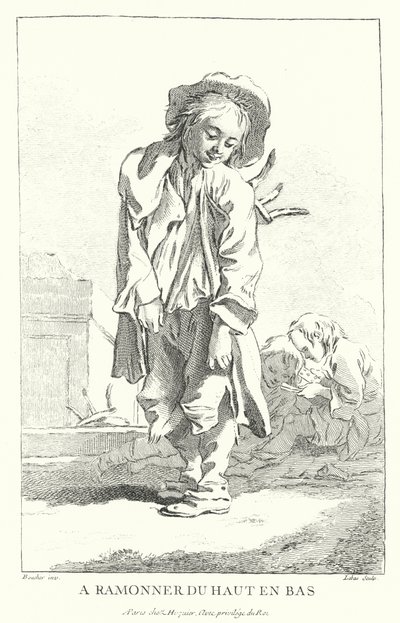 Schoorsteenveger (gravure) door Francois (after) Boucher