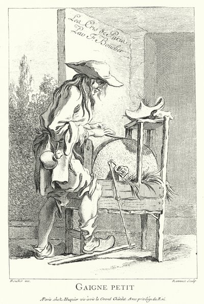 Messenslijper (gravure) door Francois (after) Boucher