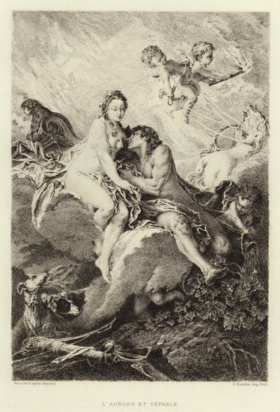 De dageraad en Cephalus (gravure) door Francois (after) Boucher