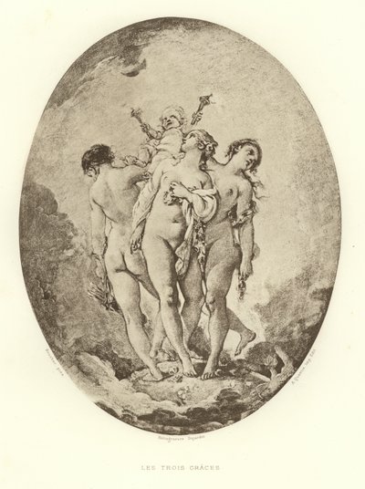 De drie Gratiën (gravure) door Francois (after) Boucher