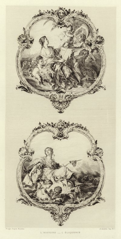 De geschiedenis, De welsprekendheid (gravure) door Francois (after) Boucher