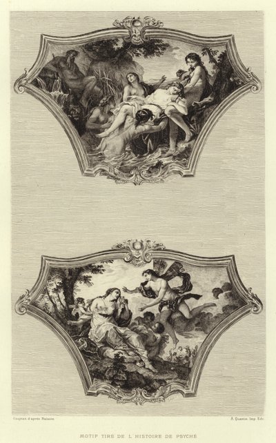 Motief uit het verhaal van Psyche (gravure) door Francois (after) Boucher