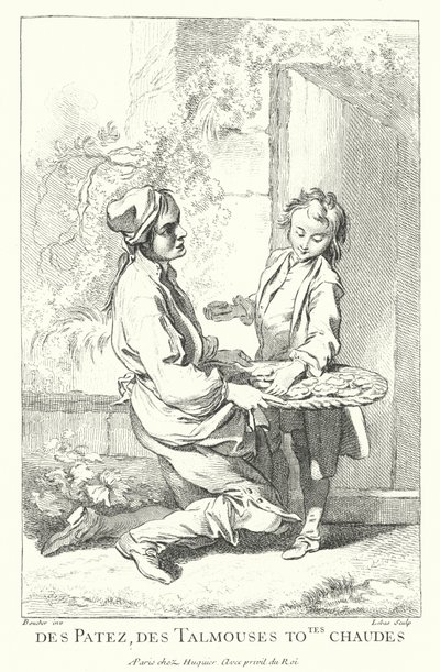 Taartverkoper (gravure) door Francois (after) Boucher