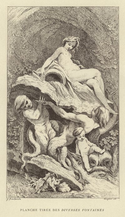 Blad uit Diverse Fonteinen (gravure) door Francois (after) Boucher