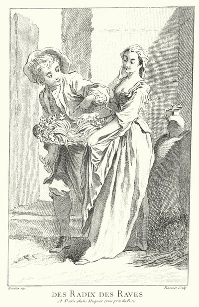 Radijs- en raapverkoper (gravure) door Francois (after) Boucher