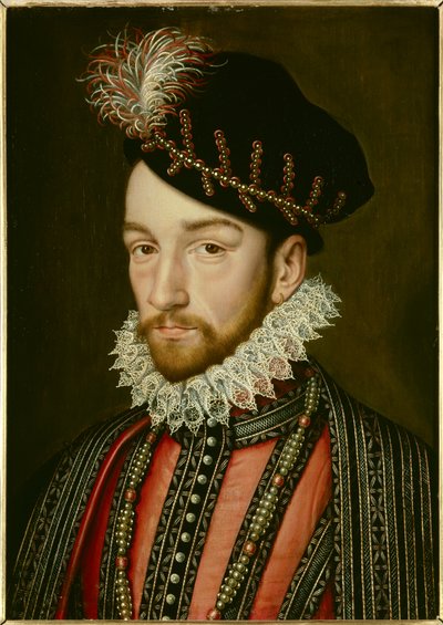 Portret van Karel IX (1550 - 1574) door Francois (after) Clouet