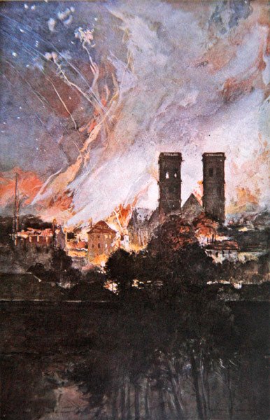 Slag om Verdun: Duitse bombardement van Verdun met brandbommen door Francois (after) Flameng