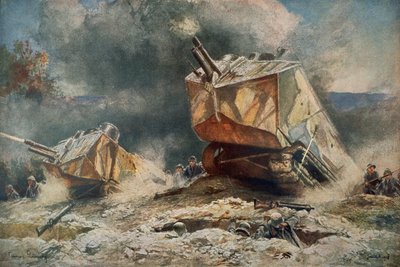 Franse tank van het St Chamond-type die oprukt naar de Duitse posities in WOI door Francois (after) Flameng