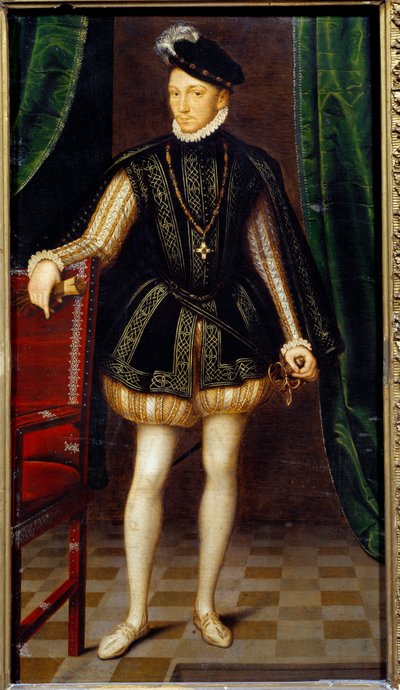 Portret van Charles IX (1550 - 1574) koning van Frankrijk door Francois (workshop of) Clouet