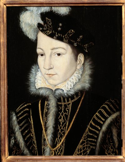 Portret van Karel IX, koning van Frankrijk (1550 - 1574) door Francois (workshop of) Clouet