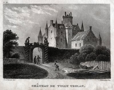 Craighall Castle (gravure, ca. 1830) door Francois Alexandre (after) Pernot