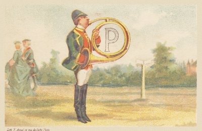 P (letter getoond door een jachthoornspeler) door Francois Antoine Appel