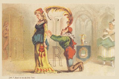 R (letter getoond door een dame en een knecht op zijn knieën) door Francois Antoine Appel