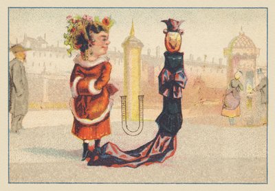 U (letter getoond door twee vrouwen in kleding) door Francois Antoine Appel