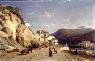 Uitzicht op de ingang van de haven, Nice door Francois Antoine Leon Fleury