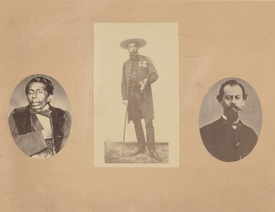 [Generaal Tomas Mejia, Keizer Maximiliaan, Generaal Miramon], 1867 door Francois Aubert