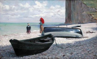 Strandscène bij Fecamp, Noord-Frankrijk door Francois Auguste Didier Clovis