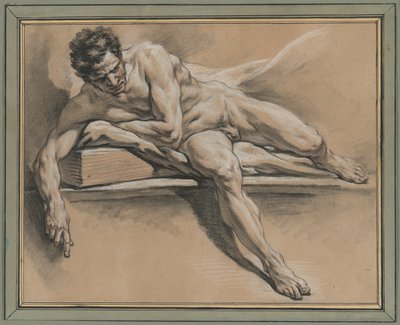 Academische studie van een liggende mannelijke naakt door François Boucher