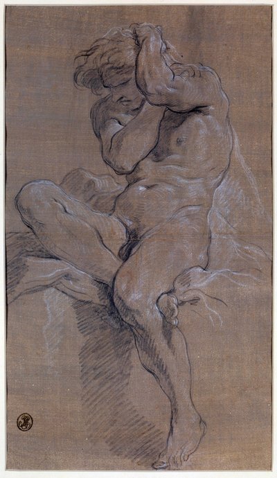 Academie van een zittende naakte man door François Boucher