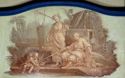 Chinoiserie: Scène van vissen in China. Front de porte getekend door François Boucher (1703-1770) door François Boucher
