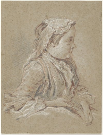 Jonge vrouw met kanten muts door François Boucher