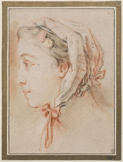 Vrouwenhoofd, in profiel met muts door François Boucher