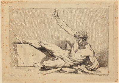 Liggend mannelijk naakt, blad 10 uit "Second livre de figures d
