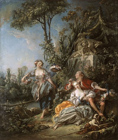 Liefhebbers in een park door François Boucher