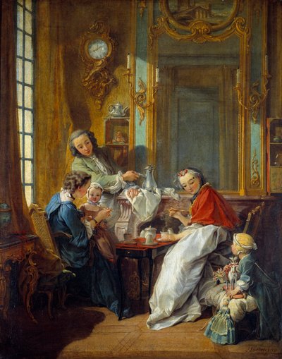 Lunchscène in een bourgeois interieur. Schilderij door Francois Boucher (1703-1770) 1739 door François Boucher