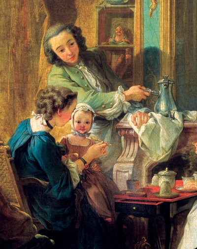 Lunchscène in een bourgeois interieur, detail 1739 door François Boucher