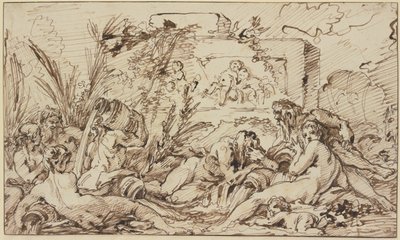 Nimfen en riviergoden door François Boucher