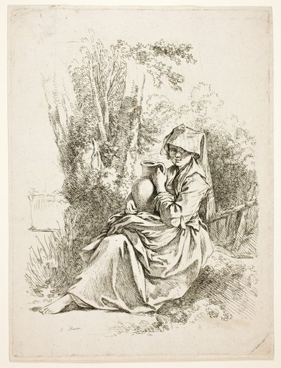 Boerin met een kruik door François Boucher