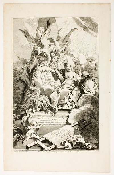De Gratiën op het graf van Watteau door François Boucher