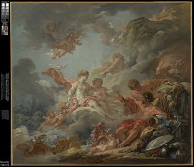 Vulcanus biedt Venus de wapens aan namens Aeneas door François Boucher