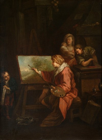 In het atelier van de schilder („De landschapsschilder” of „De schilder aan zijn schildersezel”) door François Boucher