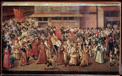 Franse godsdienstoorlogen: gewapende processie van de Katholieke Liga van Frankrijk in de straten van Parijs door Francois Bunel