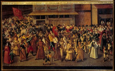 Religieuze oorlogen tussen katholieken en protestanten: Processie van de Liga aan het einde van de Kathedraal Notre Dame op 4/02/1593 door Francois Bunel