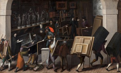 De confiscatie van de inhoud van een schildersatelier, ca. 1590 door Francois Bunel