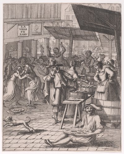 Een vismarkt; uit „Diverse opmerkelijke onderwerpen uit de Griekse geschiedenis“ door Francois Chauveau