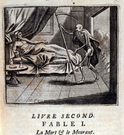 Dood en sterven. Fabels door Jean de La Fontaine (1621-95). Illustratie door François Chauveau (1613-1676). Editie van 1728. door Francois Chauveau