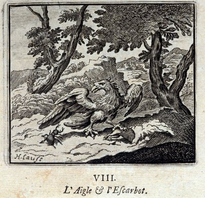 Adelaar en slak. Fabels van Jean de La Fontaine. Illustratie door François Chauveau. Editie van 1728. door Francois Chauveau